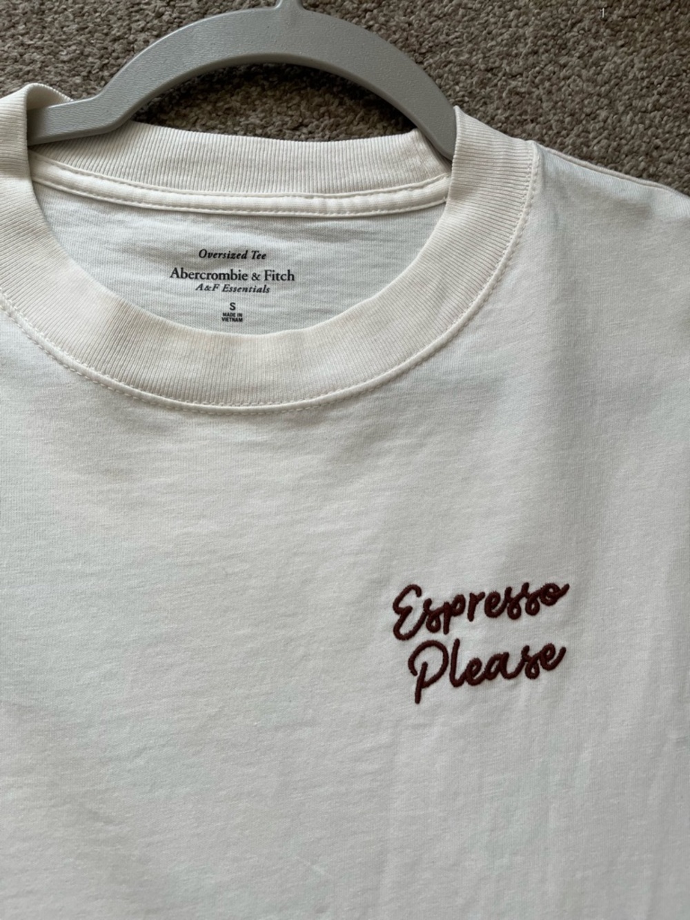 Abercrombie & Fitch Cream Espresso Please Graphic Tee Shirt Oversized Essential - Picture 4 of 5